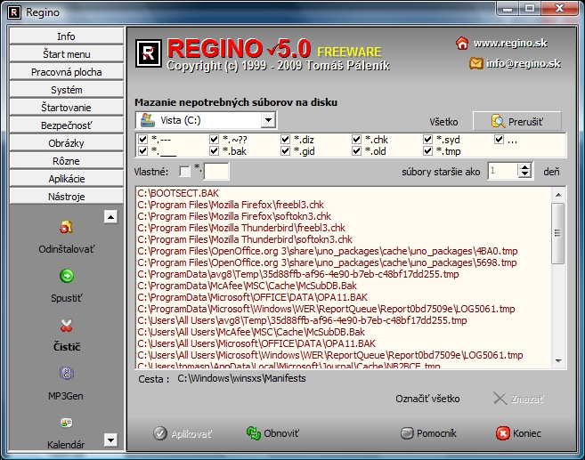 Regino — ukážka programu